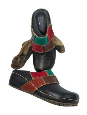 Spring Step L'Artiste Leather Color Block Clogs Womens Size 38 (7.5)